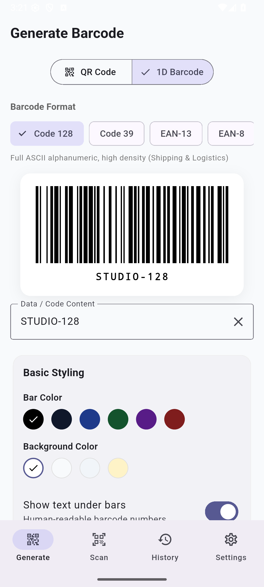 1D Barcode Studio Generator