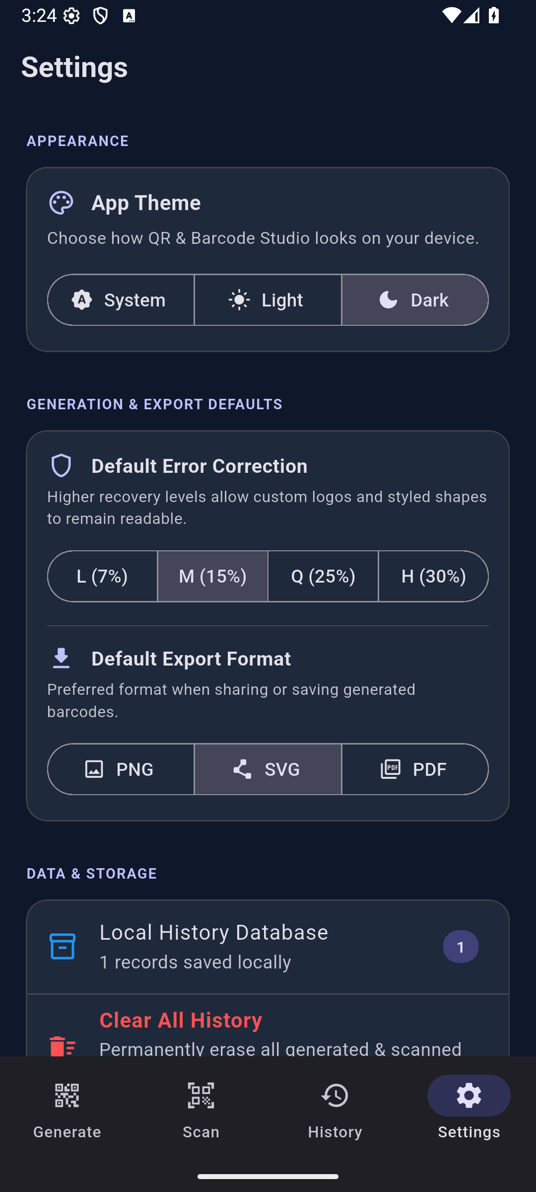 Settings & Privacy Status
